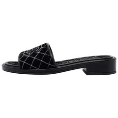 Chanel Black Velvet CC Slide Sandals Size 38