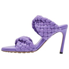 Bottega Veneta Purple Leather Intrecciato Slide Sandals Size 38.5