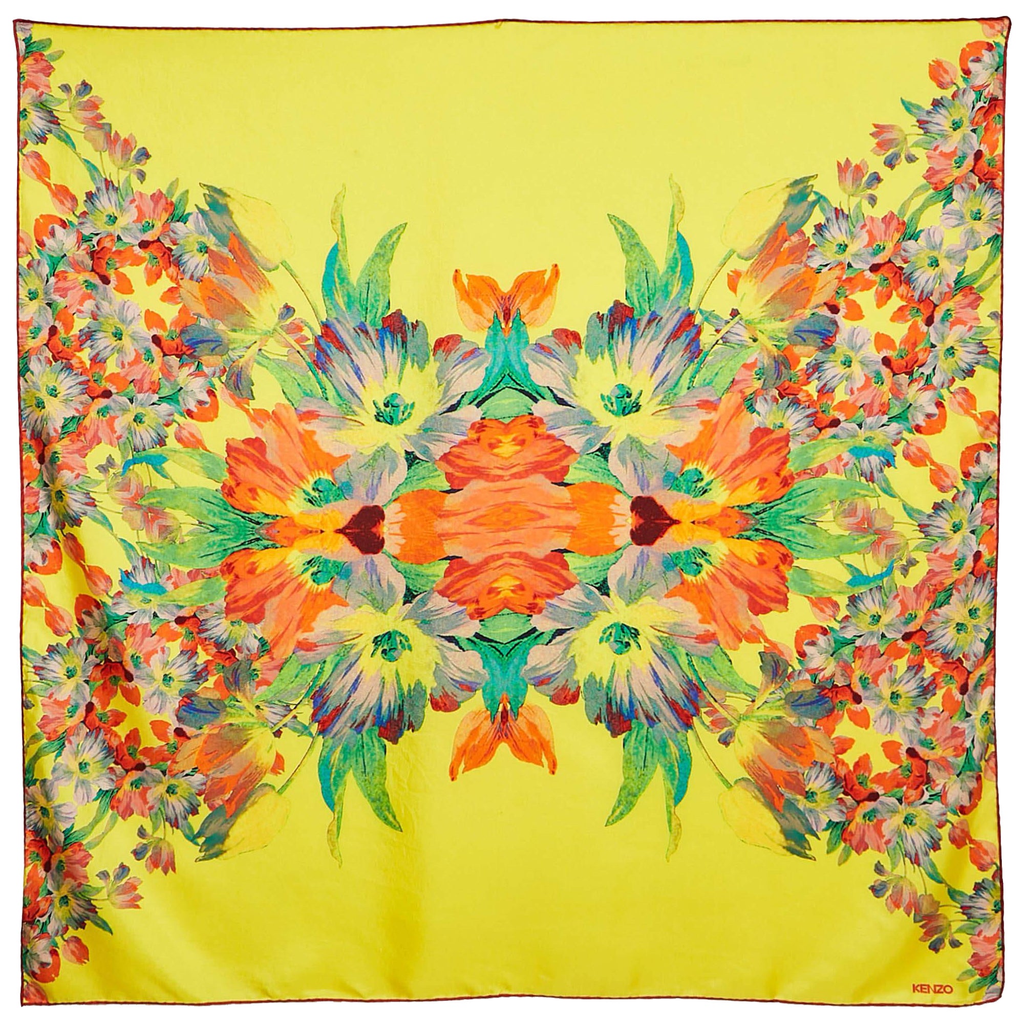 Kenzo Yellow Floral Print Silk Scarf