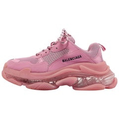 Balenciaga Malla rosa Cuero nobuck Triple S Suela transparente Zapatillas con cordones Talla 39