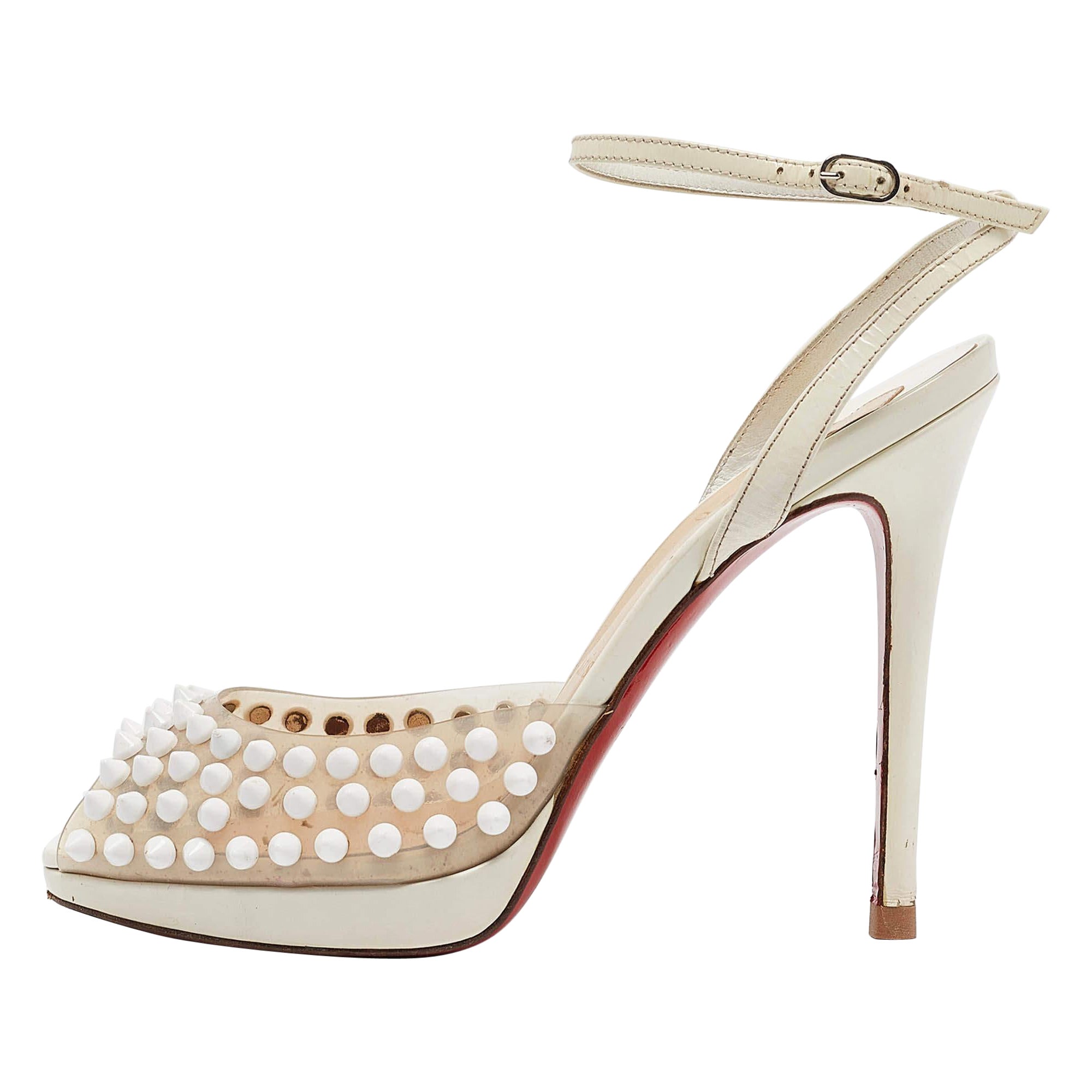 Christian Louboutin escarpins St Jeanette vernis transparent/crème et PVC taille 36 en vente