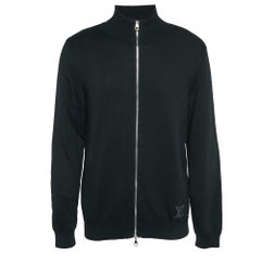 Louis Vuitton Black Logo Intarsia Rib Knit Zip-Up Jacket L