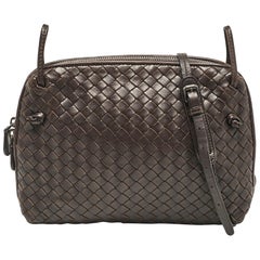 Bottega Veneta Dark Brown Intrecciato Leather Leather Nodini Crossbody Bag