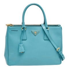 Prada Turquoise Saffiano Leather Medium Double Zip Tote