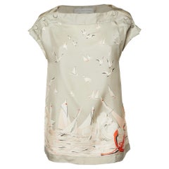 Stella McCartney Beigefarbenes bedrucktes Seidenoberteil S