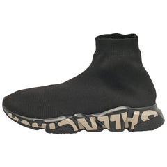 Balenciaga Black Knit Fabric Graffiti Speed Trainer Sneakers Size 44