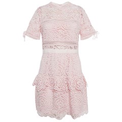 Self-Portrait Pink Abstract Guipure Lace Ruffled Mini Dress S