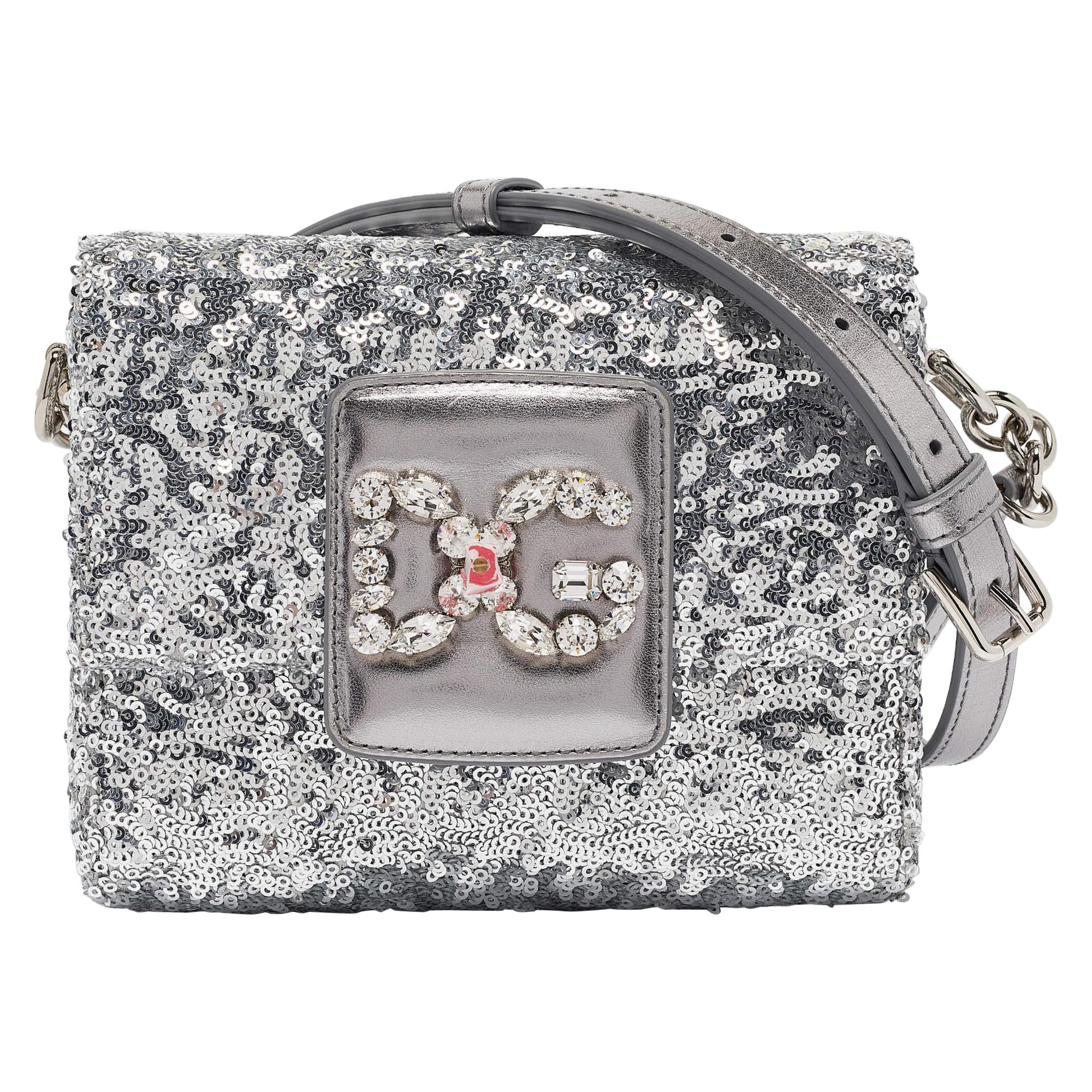Dolce & Gabbana Silver Sequins and Leather DG Millennials Crossbody Bag