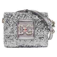 Dolce & Gabbana Silber Pailletten und Leder DG Millennials Umhängetasche
