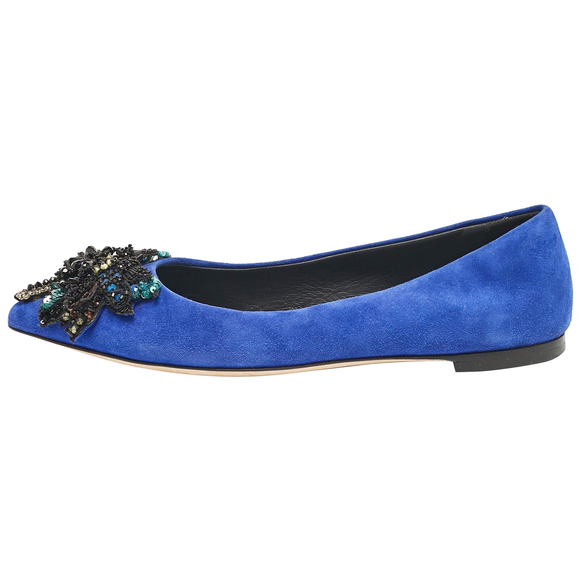 Giuseppe Zanotti - Ballerines en daim bleu ornées de cristaux, taille 36