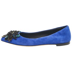 Giuseppe Zanotti Blue Suede Crystal Embellished Ballet Flats Size 36