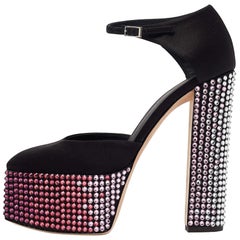 Giuseppe Zanotti Black Satin Crystal Embellished Ankle Strap Sandals 39