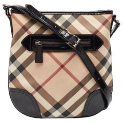 Burberry Black/Beige Nova Check Patent Leather and PVC Dryden Crossbody Bag