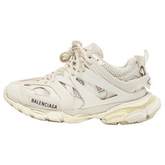 Used Balenciaga Grey Faux Leather and Mesh Track Sneakers Size 39