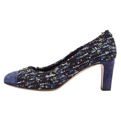 Chanel Multicolor Suede and Tweed Block Heel Pumps Size 40