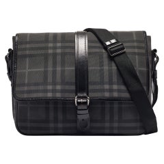 Burberry Black House Check PVC and Leather Messenger Bag