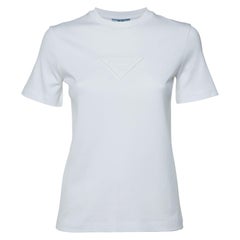 Prada White Logo Embossed Cotton T-Shirt XXS