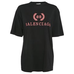 Balenciaga Black Logo Print Cotton Jersey Oversized T-Shirt XS