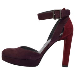 Stuart Weitzman Dark Purple/Burgundy Suede Ankle Strap Platform Pumps Size 39