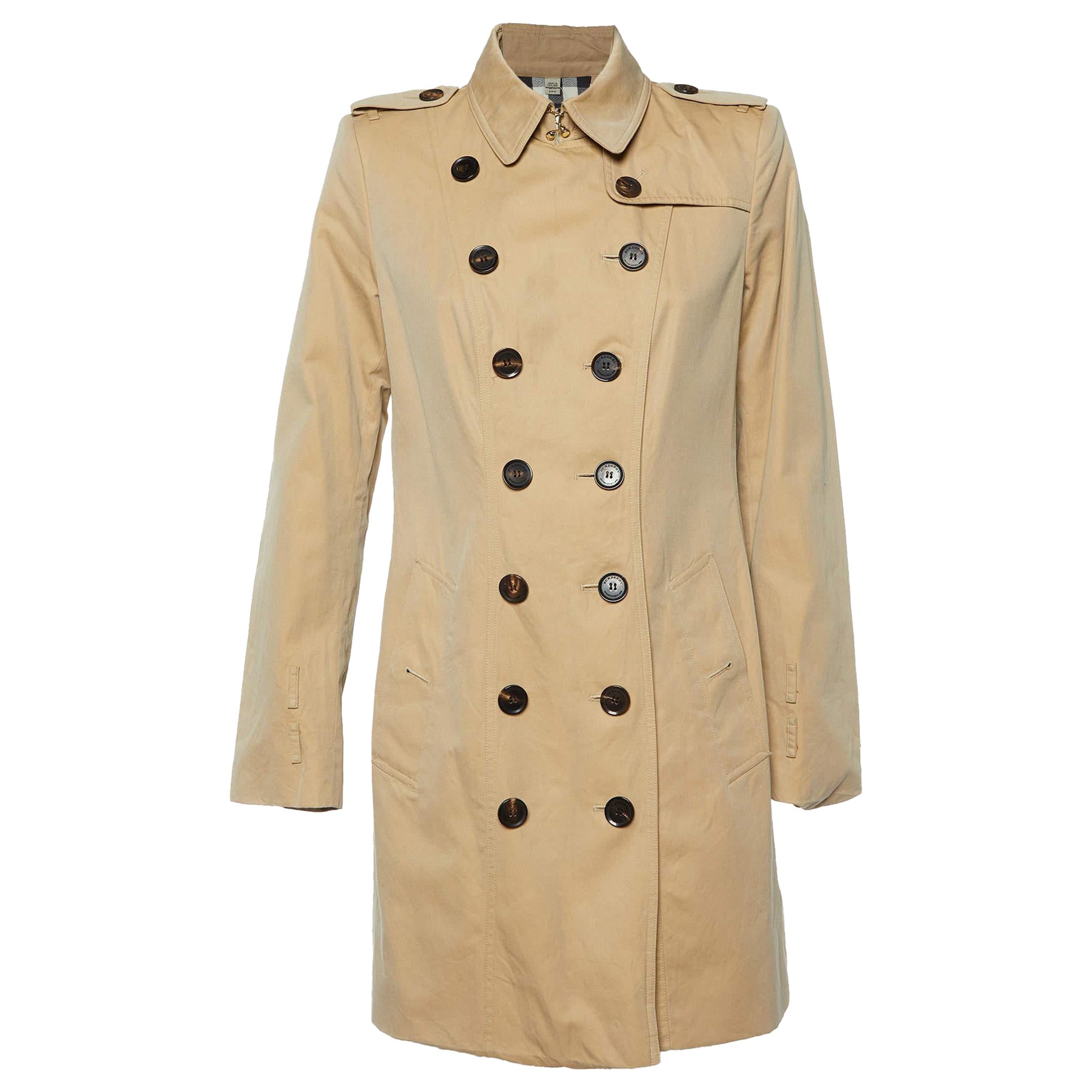 Burberry Gabardina Beige Abrigo de algodón de doble botonadura M