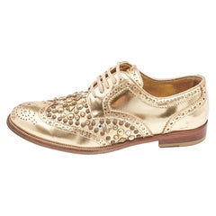 Dolce & Gabbana Gold Brogue Leather Studded Derby Size 38.5