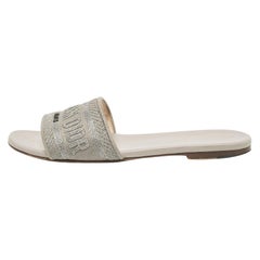 Dior Grey Canvas Dway Flat Slide Sandals Size 37
