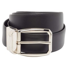 Ermenegildo Zegna Black Leather Reversible Buckle Belt 110CM