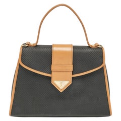 Yves Saint Laurent Black Coated Canvas and Leather Vintage Flap Top Handle Bag