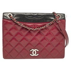Chanel Burgundy/Black Quilted Leather and Canvas Medium Ballerine Flap Bag