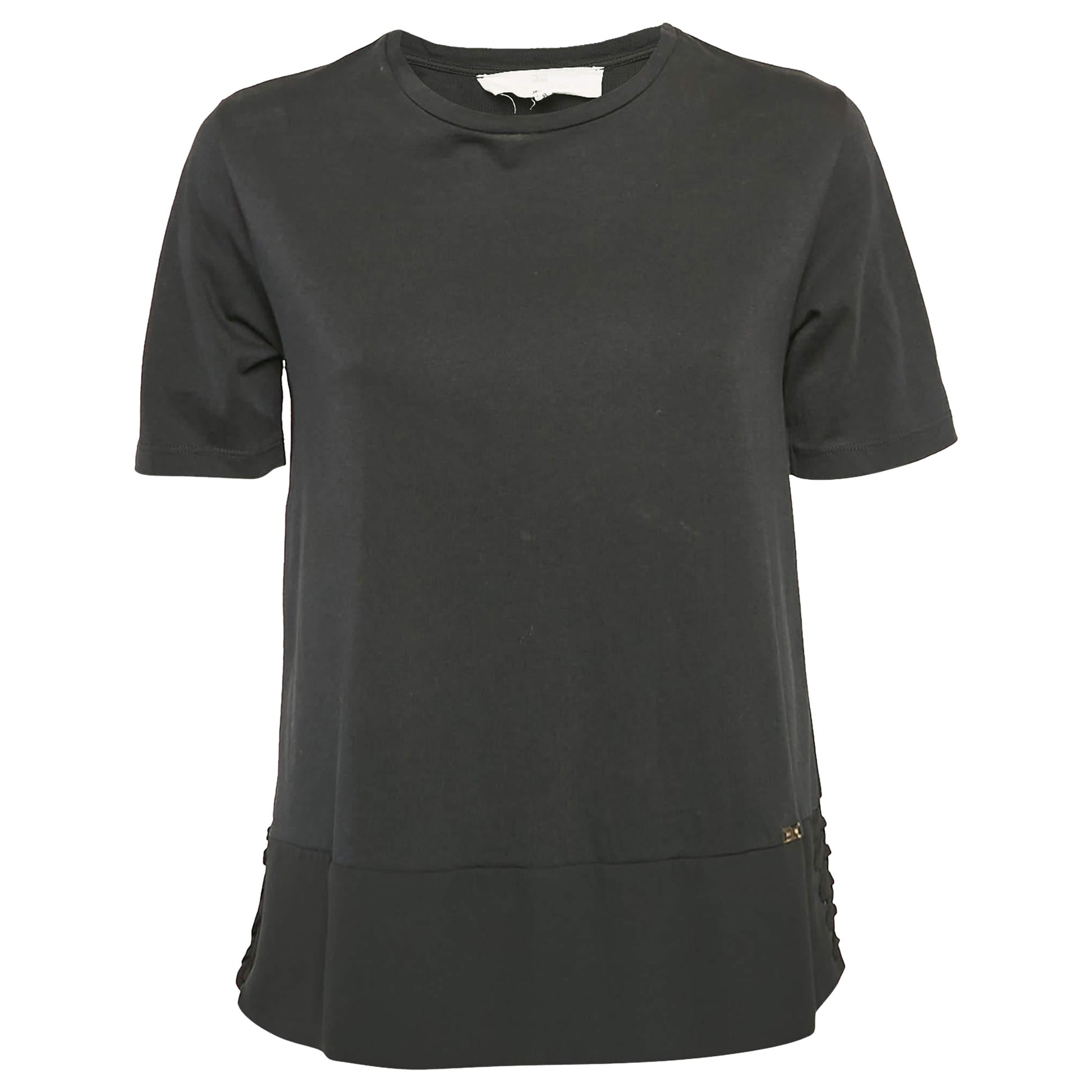Elisabetta Franchi Top nero in chiffon e jersey con dettagli in pizzo S
