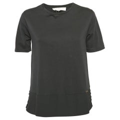 Elisabetta Franchi Schwarzes Top aus Chiffon und Jersey mit Spitzeneinsatz S