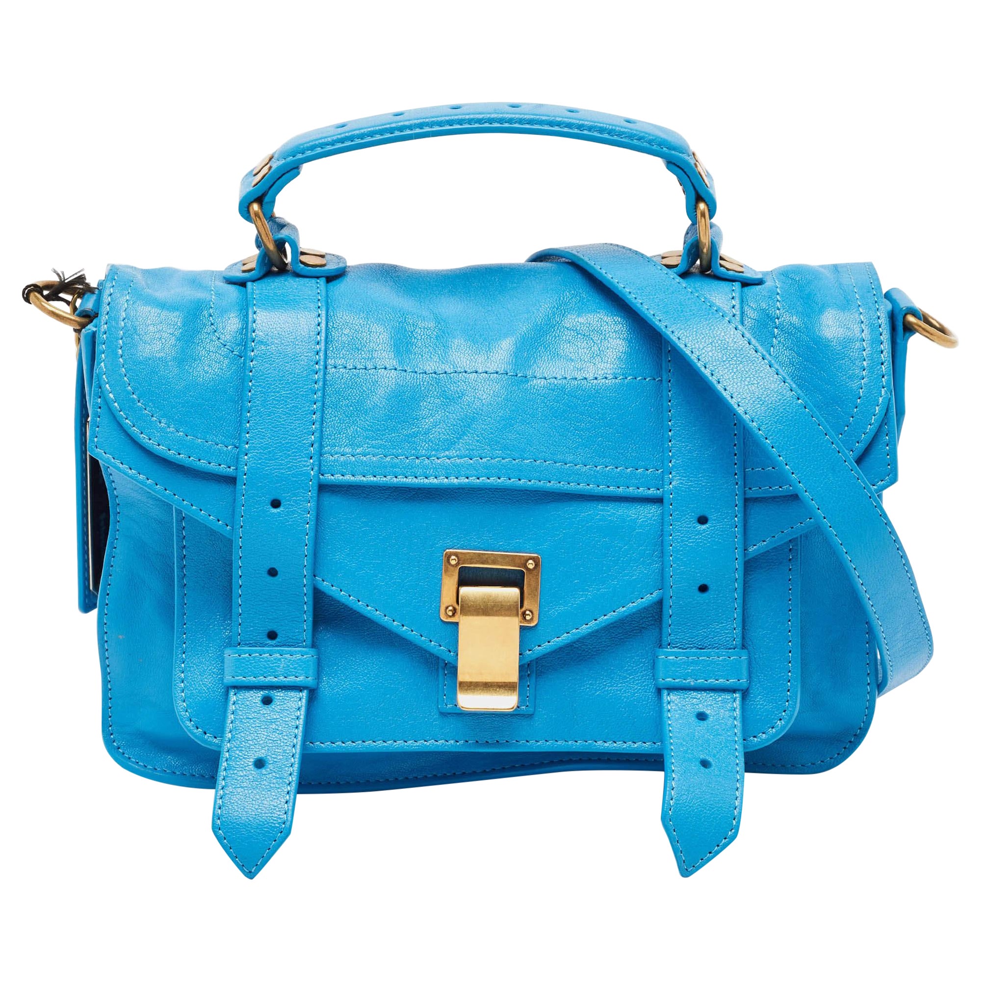 Proenza Schouler Blue Leather Tiny PS1 Top Handle Bag