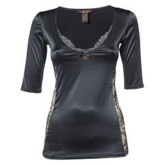 Roberto Cavalli - Top con scollo a V in raso nero - M.I.