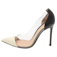 Gianvito Rossi Cream/Black Patent Leather and PVC Plexi Pumps Size 40