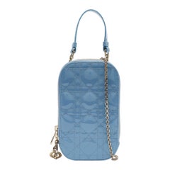 Dior Light Blue Cannage Patent Leather Lady Dior Phone Chain Holder