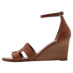 Hermes Brown Leder Legende Keilsandalen Größe 40.5