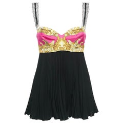 Versace Black Medusa Renaissance Print Silk Lace Top S