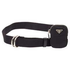 Cinturón Prada Negro Nylon Doble Anilla Detalle Bolsa 80CM