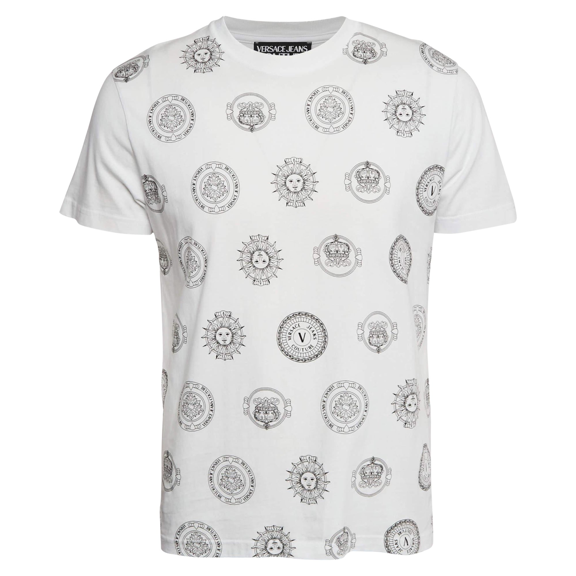 T-shirt col bénitier Versace Jeans Couture imprimé blanc L en vente