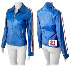 Dolce & Gabbana S/S 2001 Cazadora motera de piel azul Chaqueta Abrigo