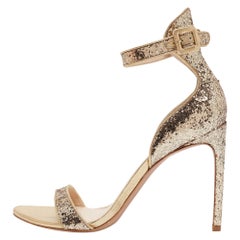 Sophia Webster Gold Glitter And Leather Nicole Ankle Strap Sandals Size 40