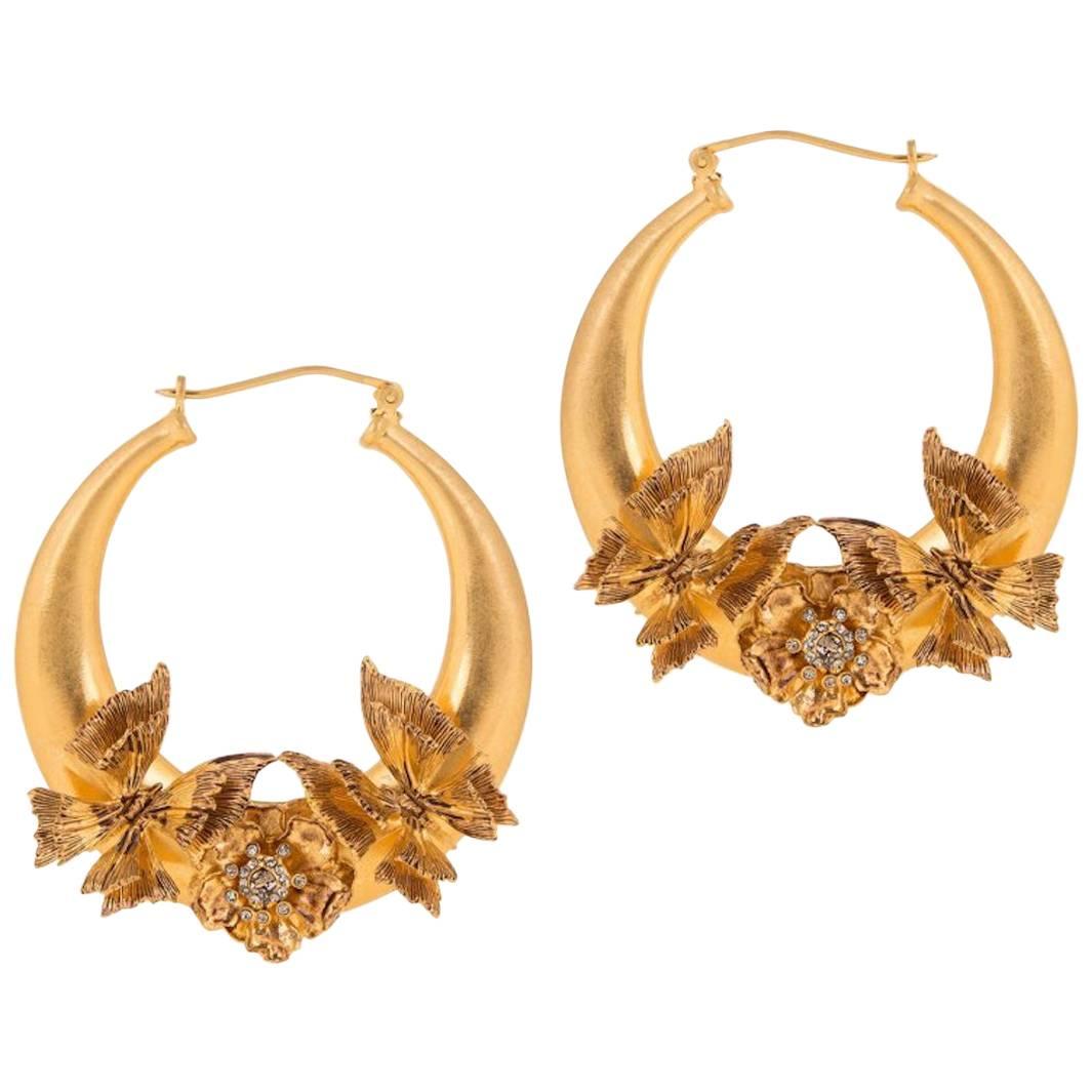 Alexander McQueen NEW Gold Swarovski Crystal Hoop Earrings in Box