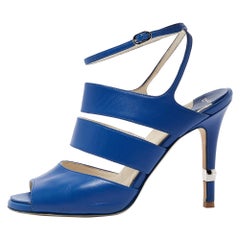 Chanel Blue Leather Ankle Strap Sandals Size 37