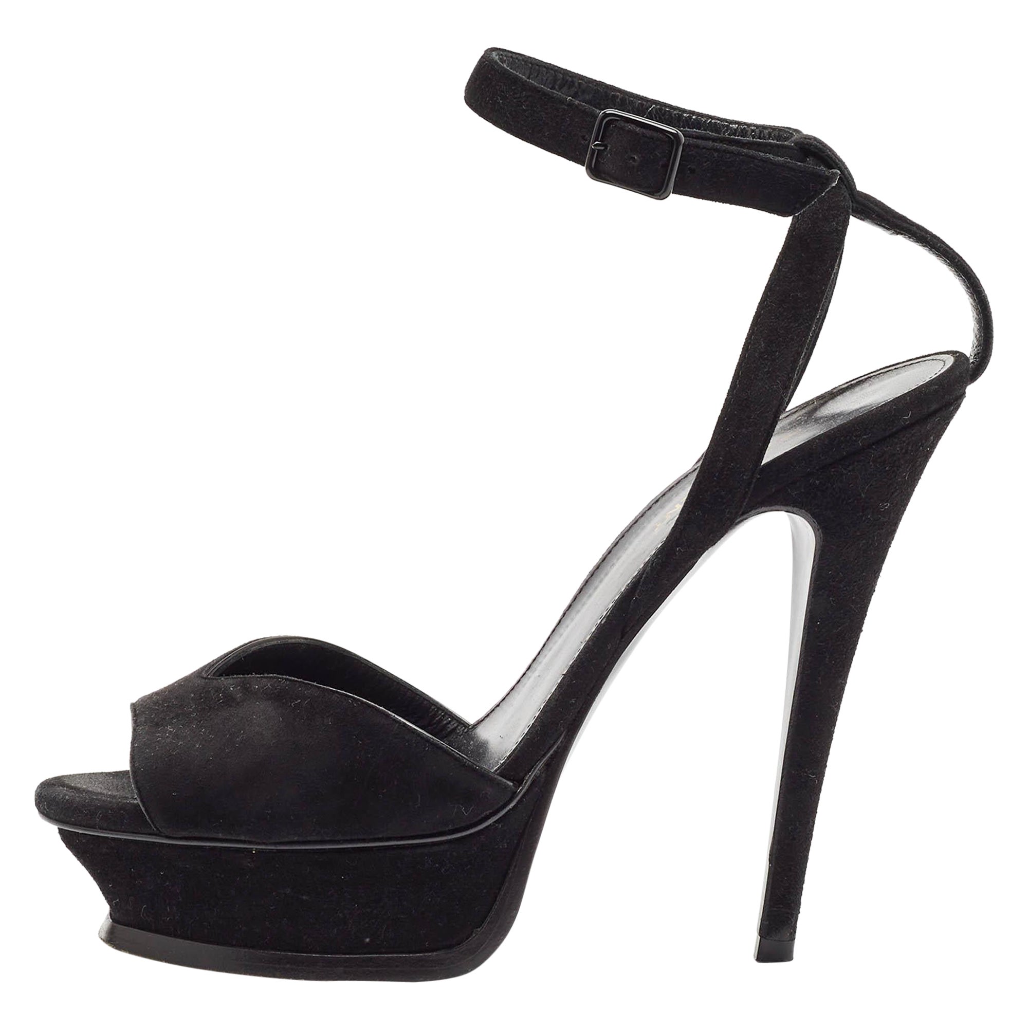 Saint Laurent Sandales à plateforme en daim noir Taille 37.5