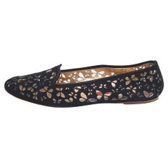 CH Carolina Herrera Schwarze Smoking-Sessel aus Wildleder mit Lazerschliff Größe 40