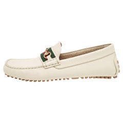 Gucci Cream Leather Horsebit Slip On Loafers Size 40