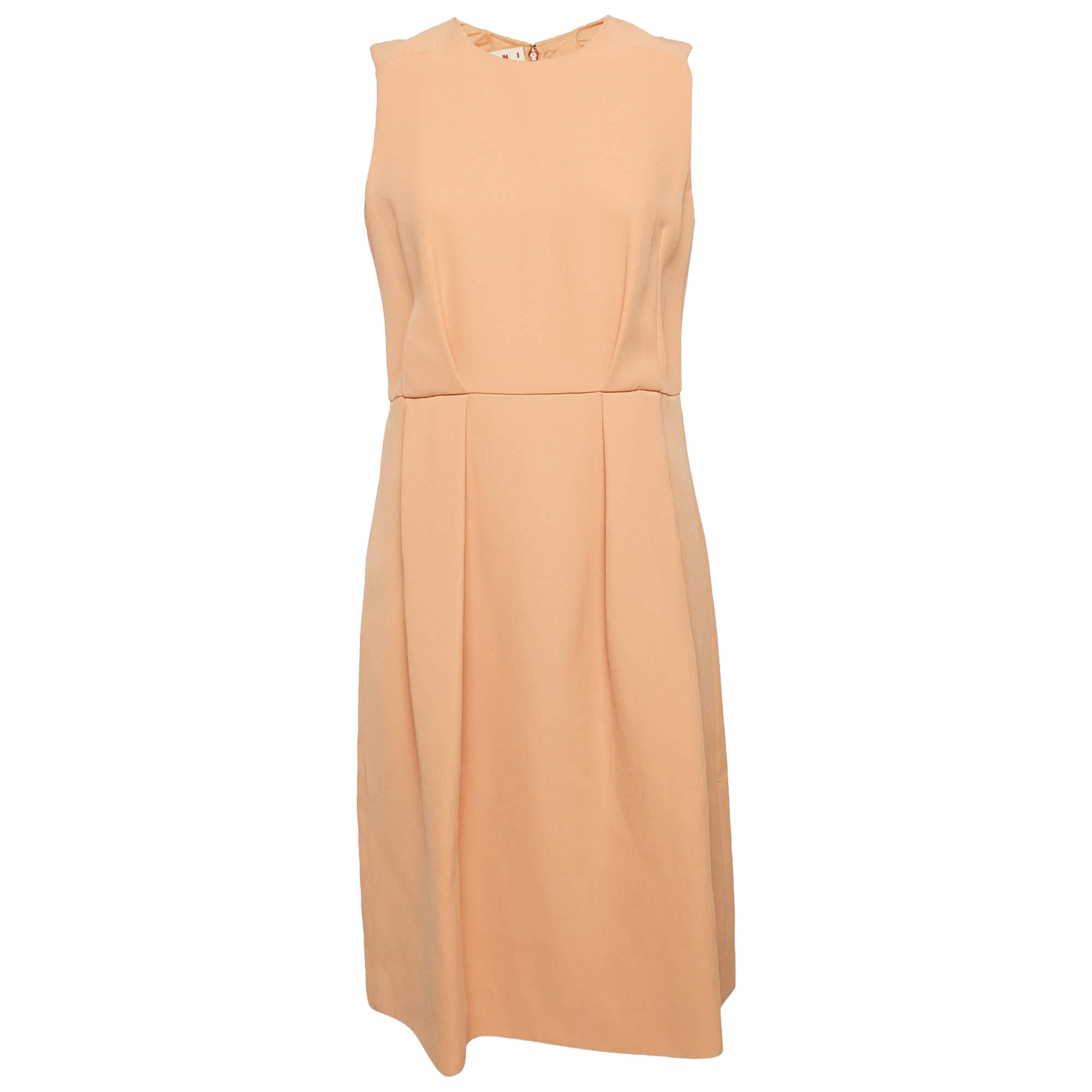 Marni Light Orange Crepe Box Pleat Detail Sleeveless Dress M