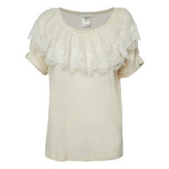 Chloe Ecru Creme Gestricktes Top mit Spitzenbesatz XS