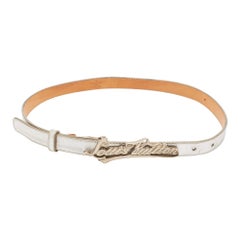 Vuitton Metallic Silver Leather Logo Narrow Belt 80CM