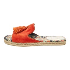 Christian Louboutin Orange Velvet Espadrille Flat Slides Size 39